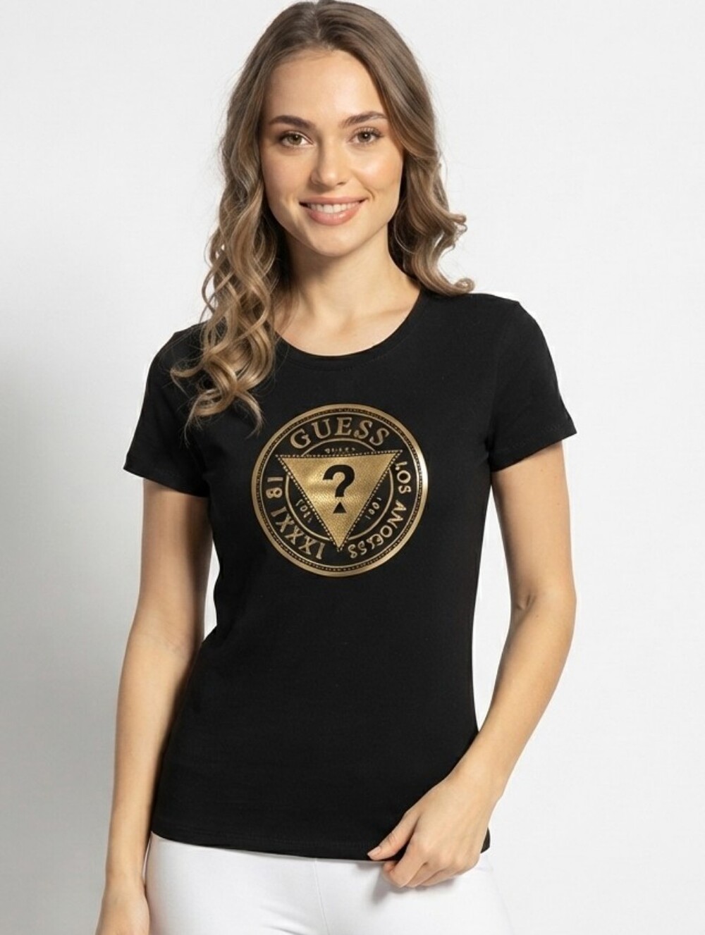 GUESS Black T-Shirt with Gold Logo Size L
